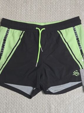 NWT Strong Lift Wear Men's Gym Shorts Bodybuilding Training Black Lime Large